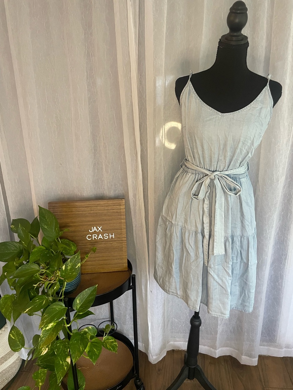 Velvet Heart Pale Blue Tiered Tie-Waist Spaghetti Strap Mini Dress